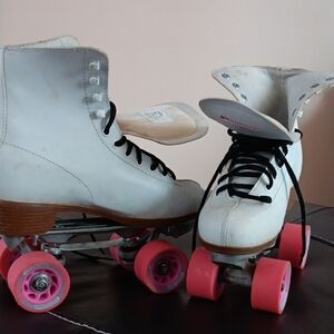 White Roller Skates with Pink Wheels